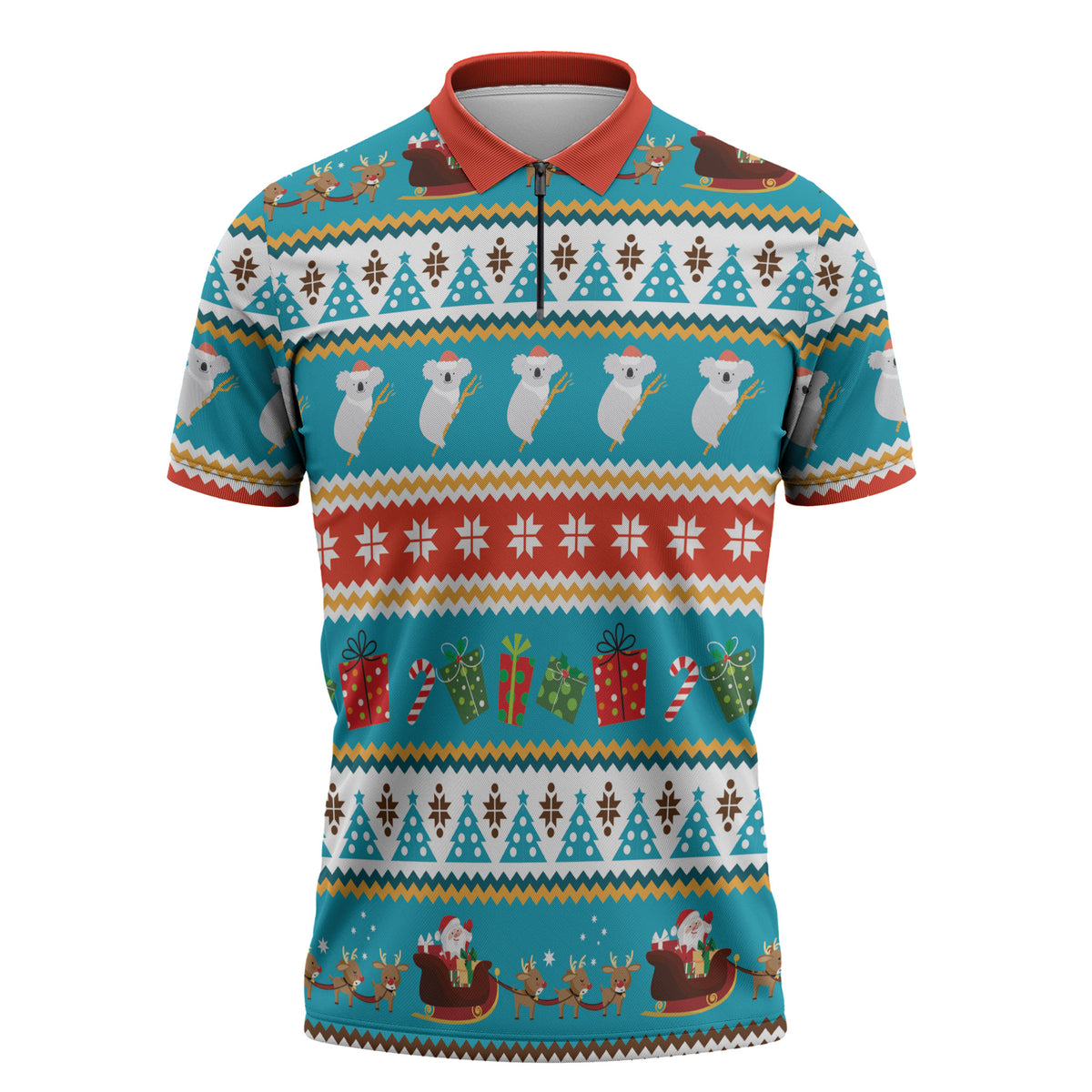 Australia Christmas Zipper Polo Shirt Xmas Beach Vibes Teal
