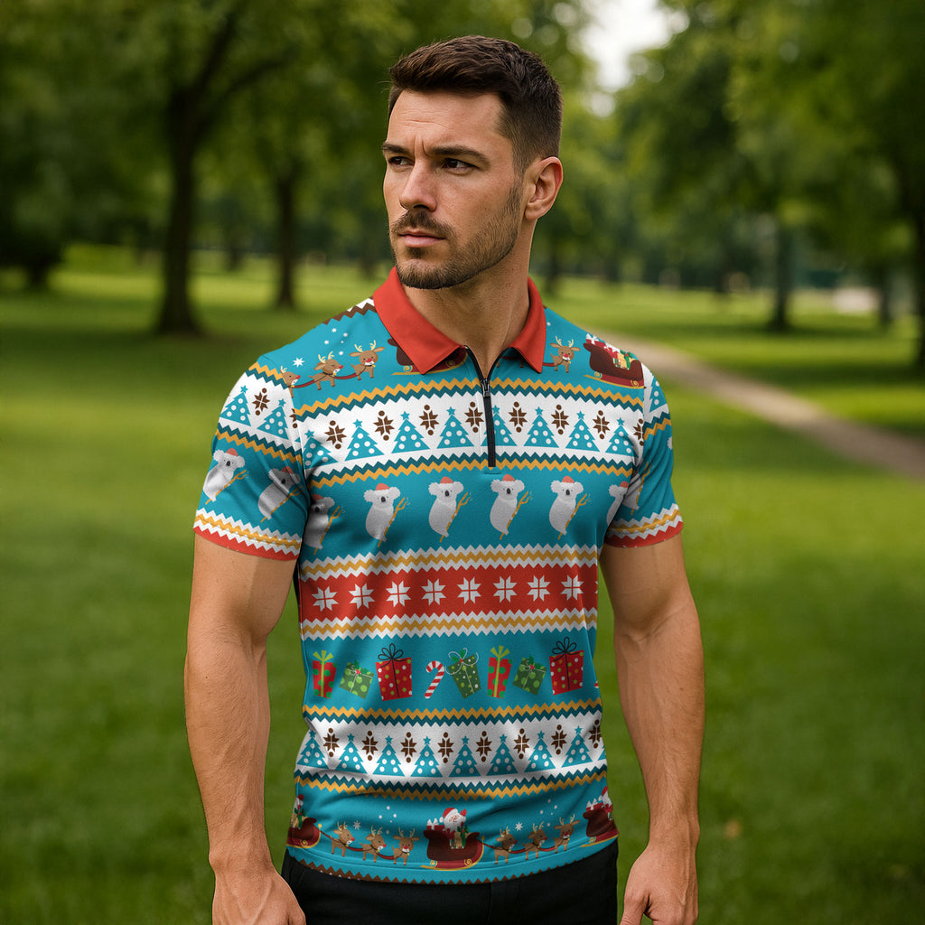 Australia Christmas Zipper Polo Shirt Xmas Beach Vibes Teal