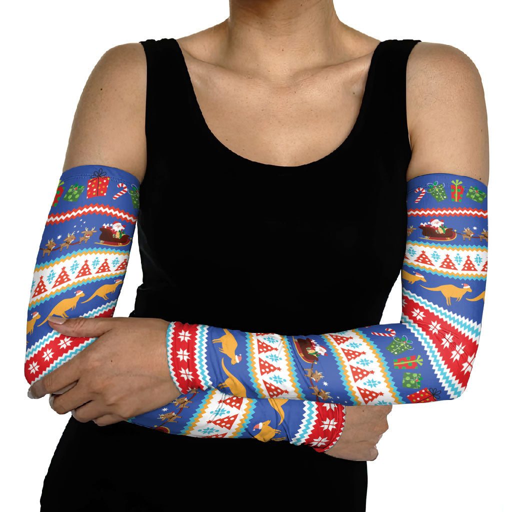 Australia Christmas Arm Sleeves Xmas Beach Vibes Navy