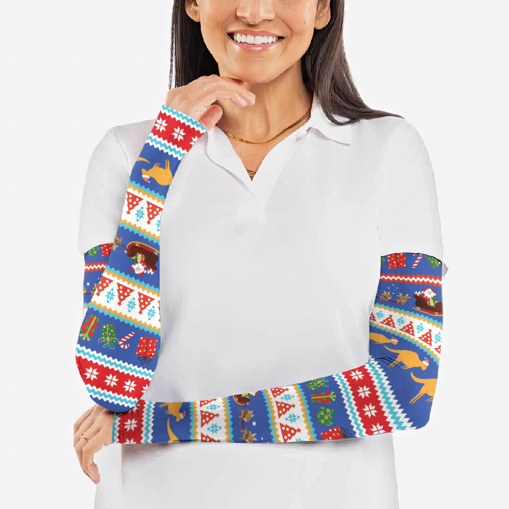 Australia Christmas Arm Sleeves Xmas Beach Vibes Navy