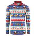 Australia Christmas Button Sweatshirt Xmas Beach Vibes Navy