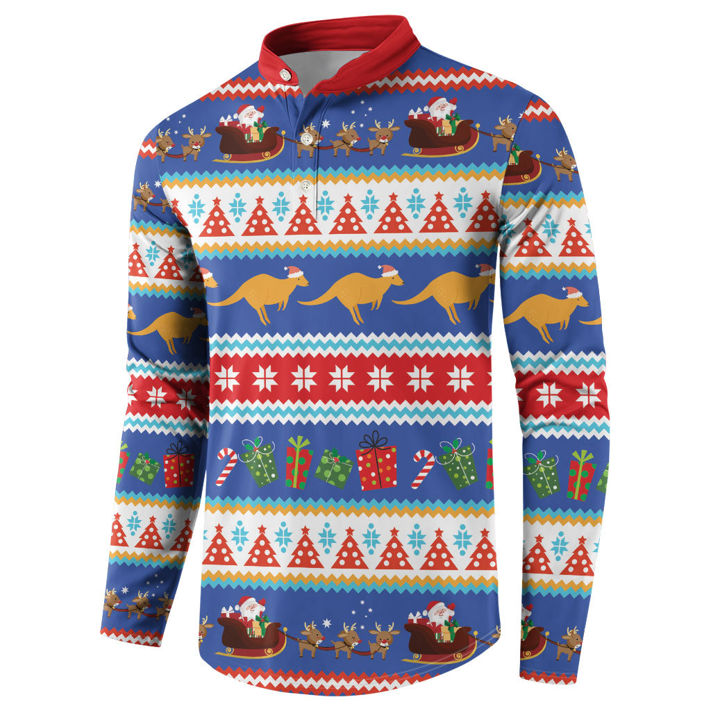 Australia Christmas Button Sweatshirt Xmas Beach Vibes Navy