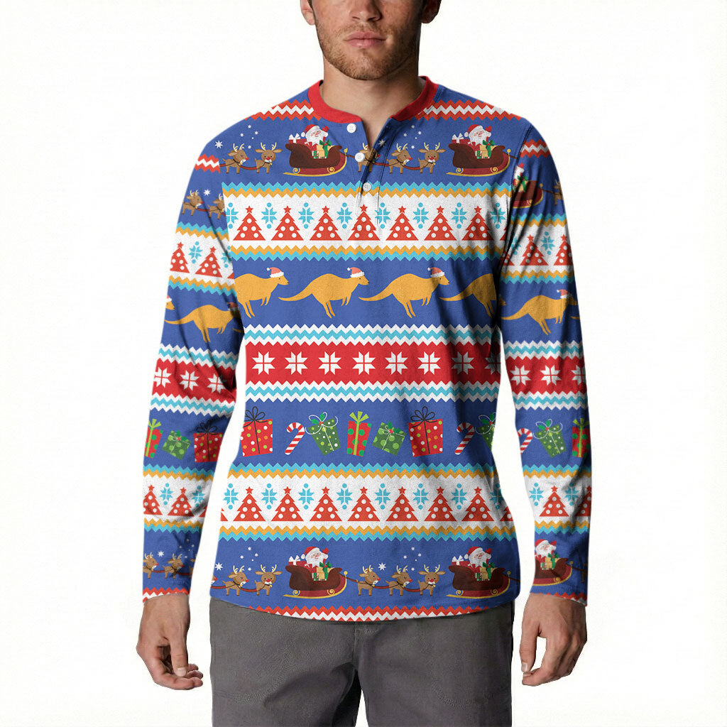 Australia Christmas Button Sweatshirt Xmas Beach Vibes Navy