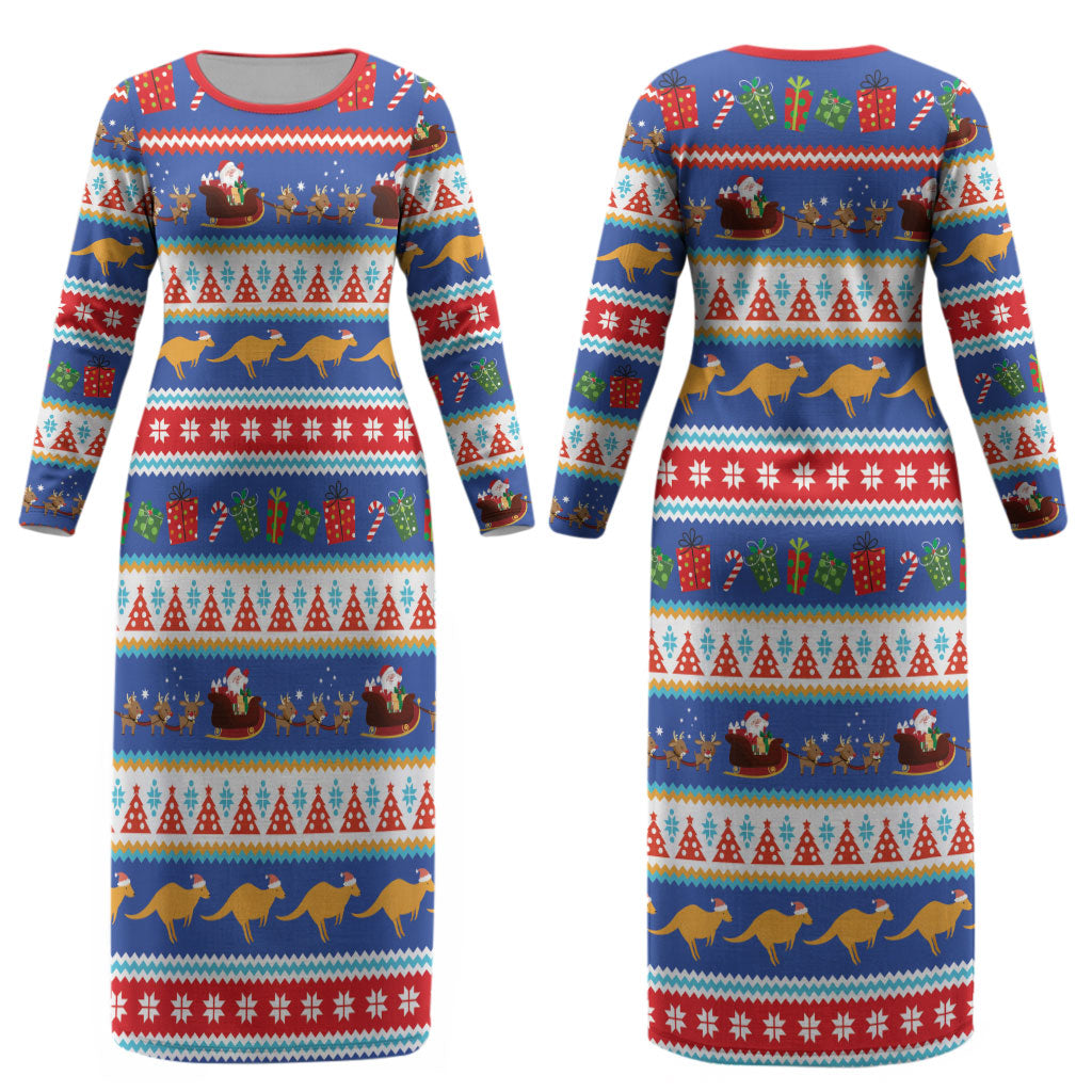 Australia Christmas Couples Matching Long Sleeve Bodycon Dress and Long Sleeve Button Shirt Xmas Beach Vibes Navy
