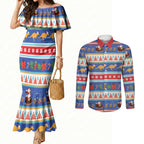 Australia Christmas Couples Matching Mermaid Dress and Long Sleeve Button Shirt Xmas Beach Vibes Navy
