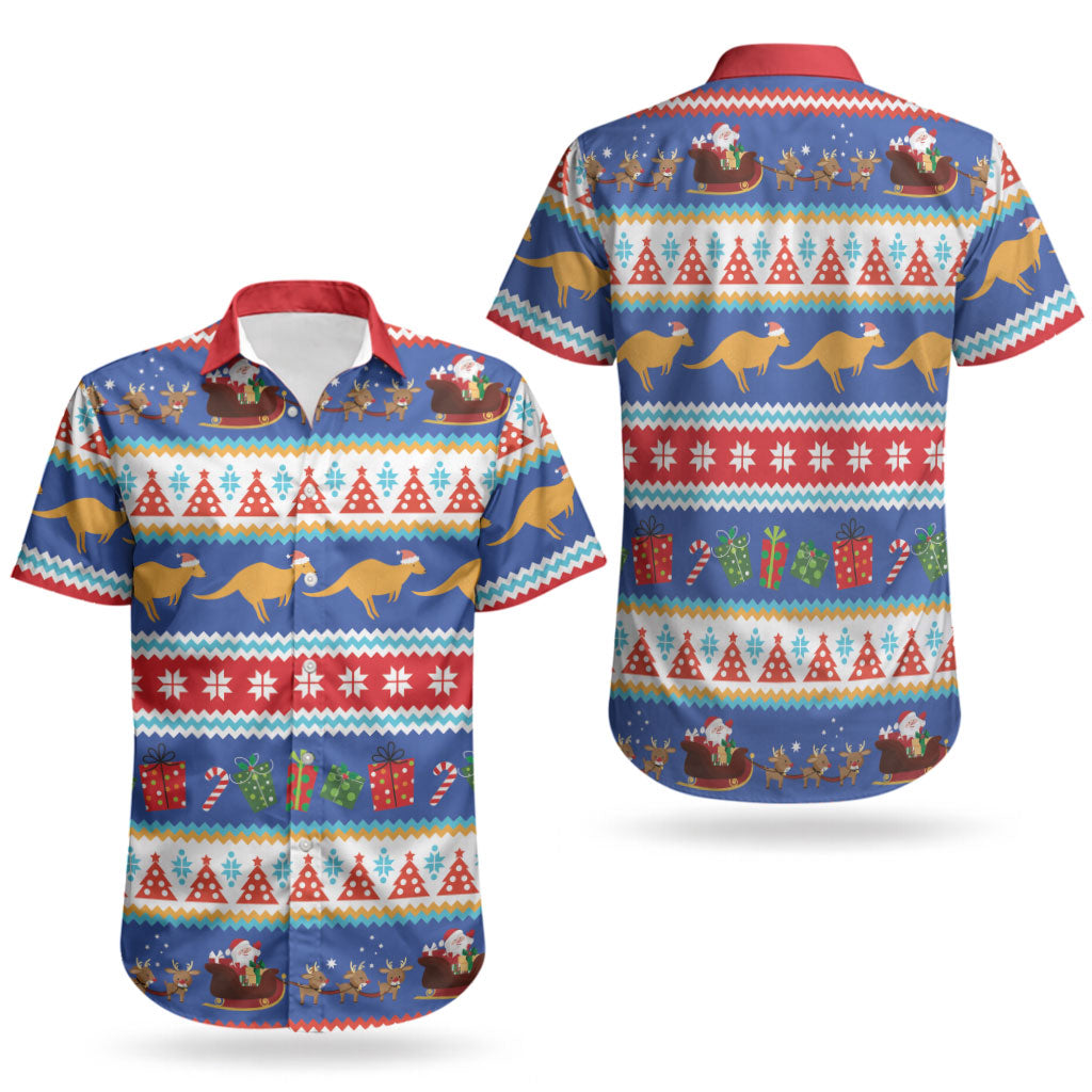 Australia Christmas Couples Matching Off Shoulder Maxi Dress and Hawaiian Shirt Xmas Beach Vibes Navy
