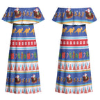 Australia Christmas Couples Matching Off Shoulder Maxi Dress and Hawaiian Shirt Xmas Beach Vibes Navy