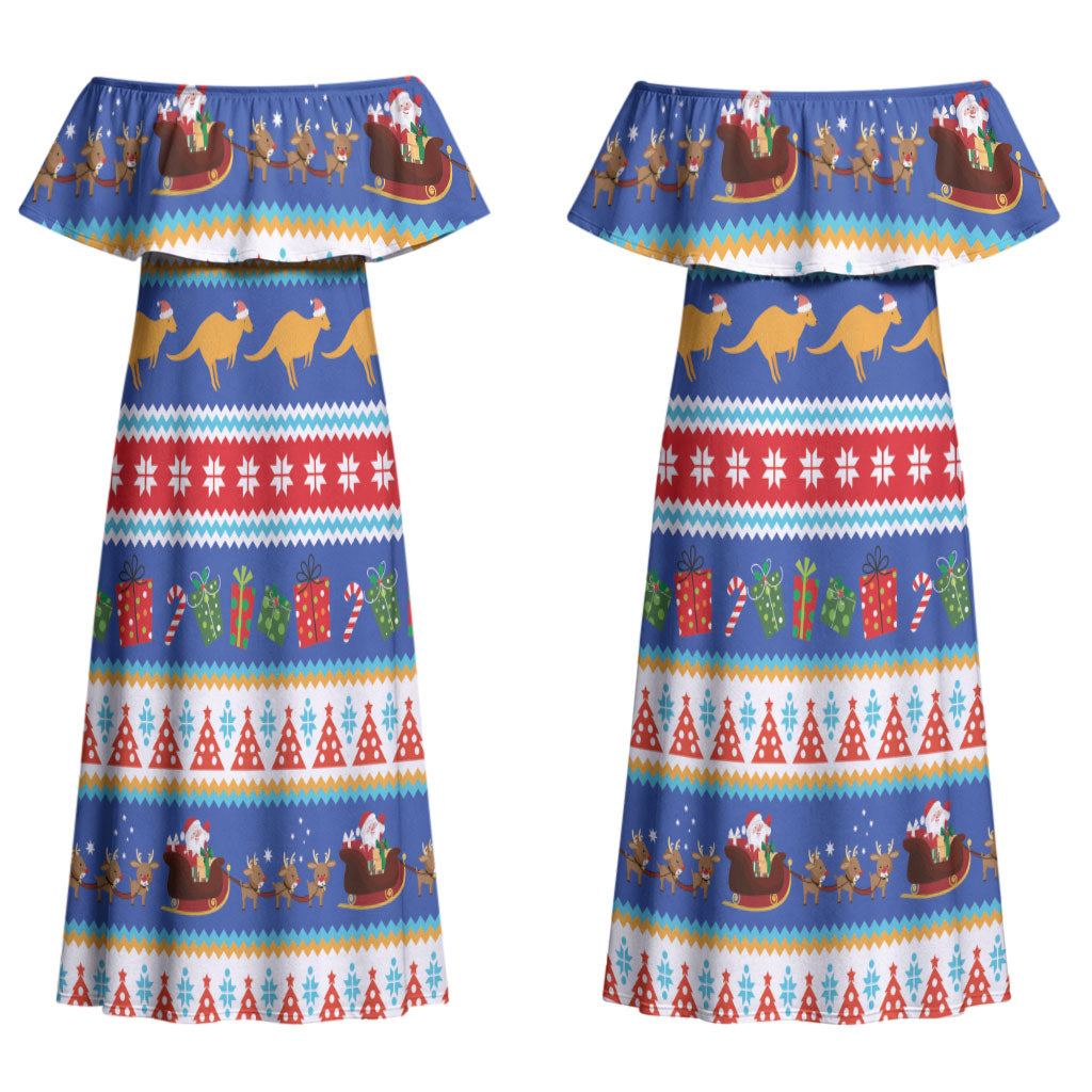 Australia Christmas Couples Matching Off Shoulder Maxi Dress and Long Sleeve Button Shirt Xmas Beach Vibes Navy