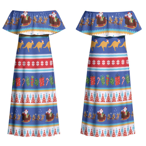 Australia Christmas Couples Matching Off Shoulder Maxi Dress and Long Sleeve Button Shirt Xmas Beach Vibes Navy