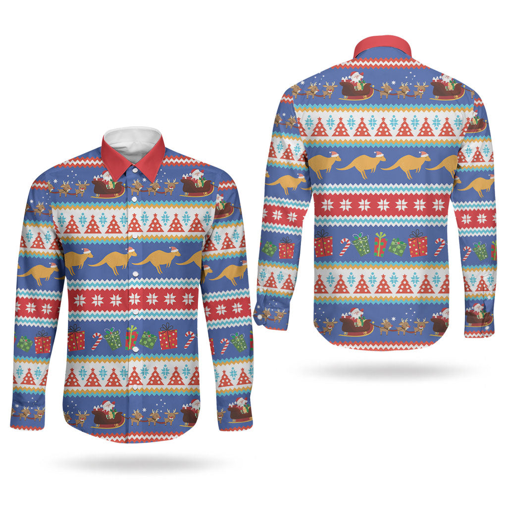Australia Christmas Couples Matching Puletasi and Long Sleeve Button Shirt Xmas Beach Vibes Navy