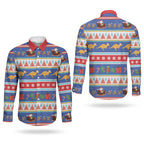 Australia Christmas Couples Matching Puletasi and Long Sleeve Button Shirt Xmas Beach Vibes Navy