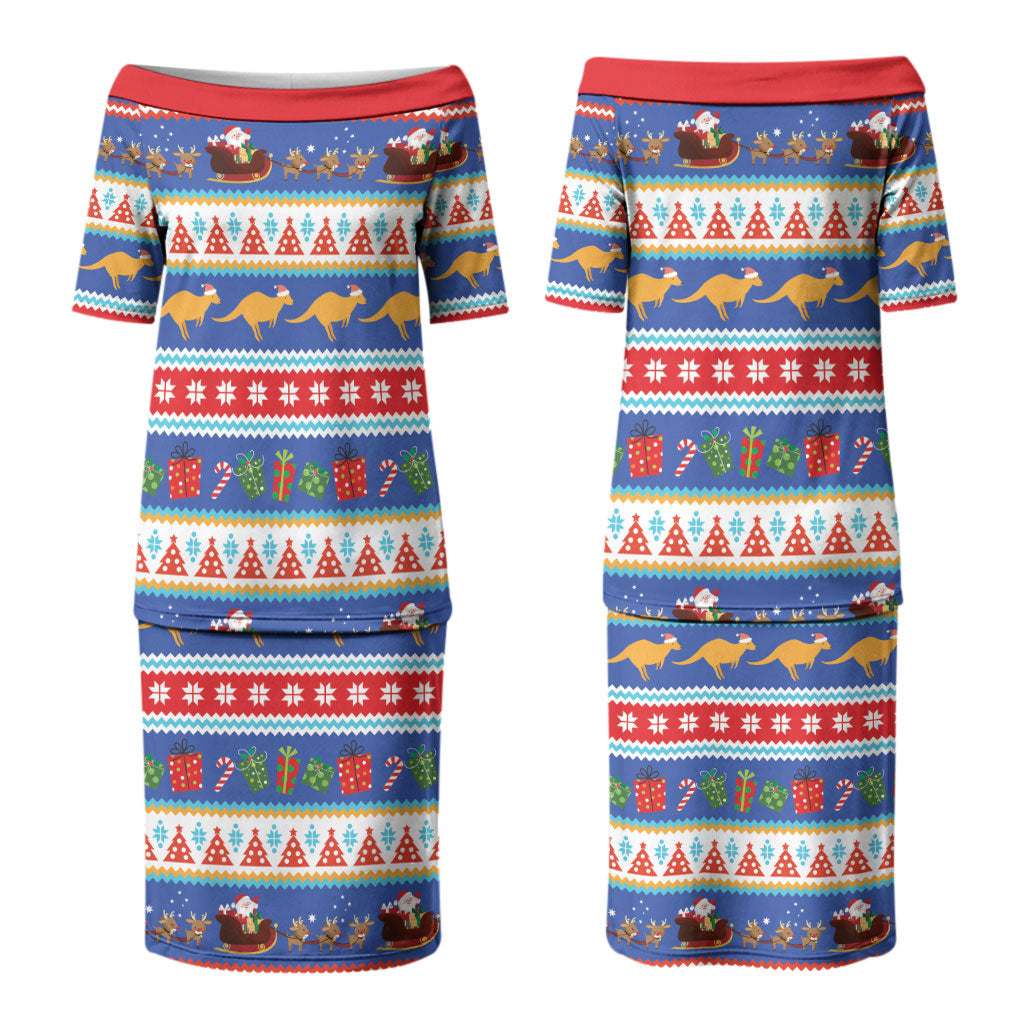 Australia Christmas Couples Matching Puletasi and Long Sleeve Button Shirt Xmas Beach Vibes Navy