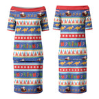 Australia Christmas Couples Matching Puletasi and Long Sleeve Button Shirt Xmas Beach Vibes Navy