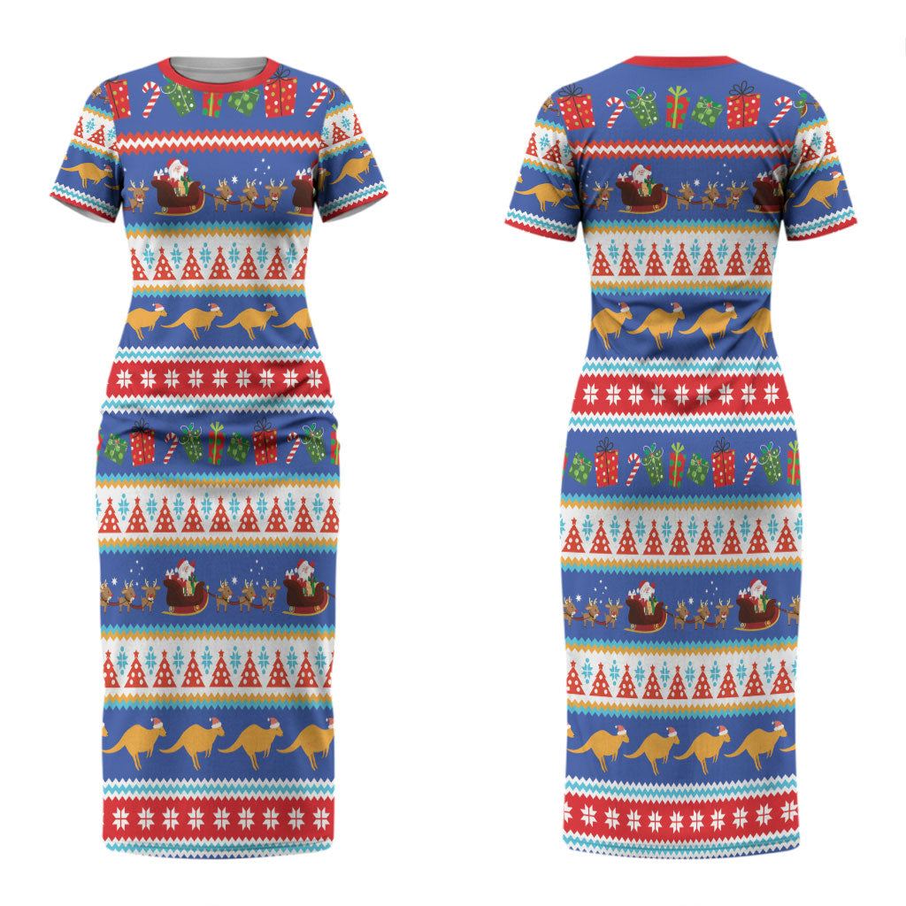 Australia Christmas Couples Matching Short Sleeve Bodycon Dress and Long Sleeve Button Shirt Xmas Beach Vibes Navy