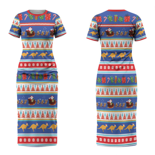 Australia Christmas Couples Matching Short Sleeve Bodycon Dress and Long Sleeve Button Shirt Xmas Beach Vibes Navy