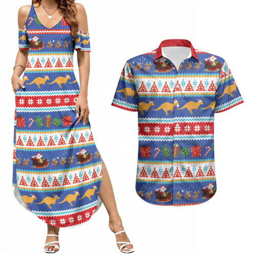 Australia Christmas Couples Matching Summer Maxi Dress and Hawaiian Shirt Xmas Beach Vibes Navy