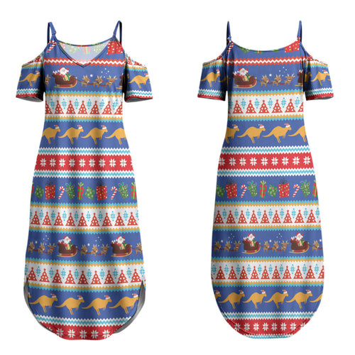 Australia Christmas Couples Matching Summer Maxi Dress and Hawaiian Shirt Xmas Beach Vibes Navy