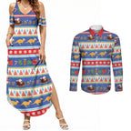 Australia Christmas Couples Matching Summer Maxi Dress and Long Sleeve Button Shirt Xmas Beach Vibes Navy