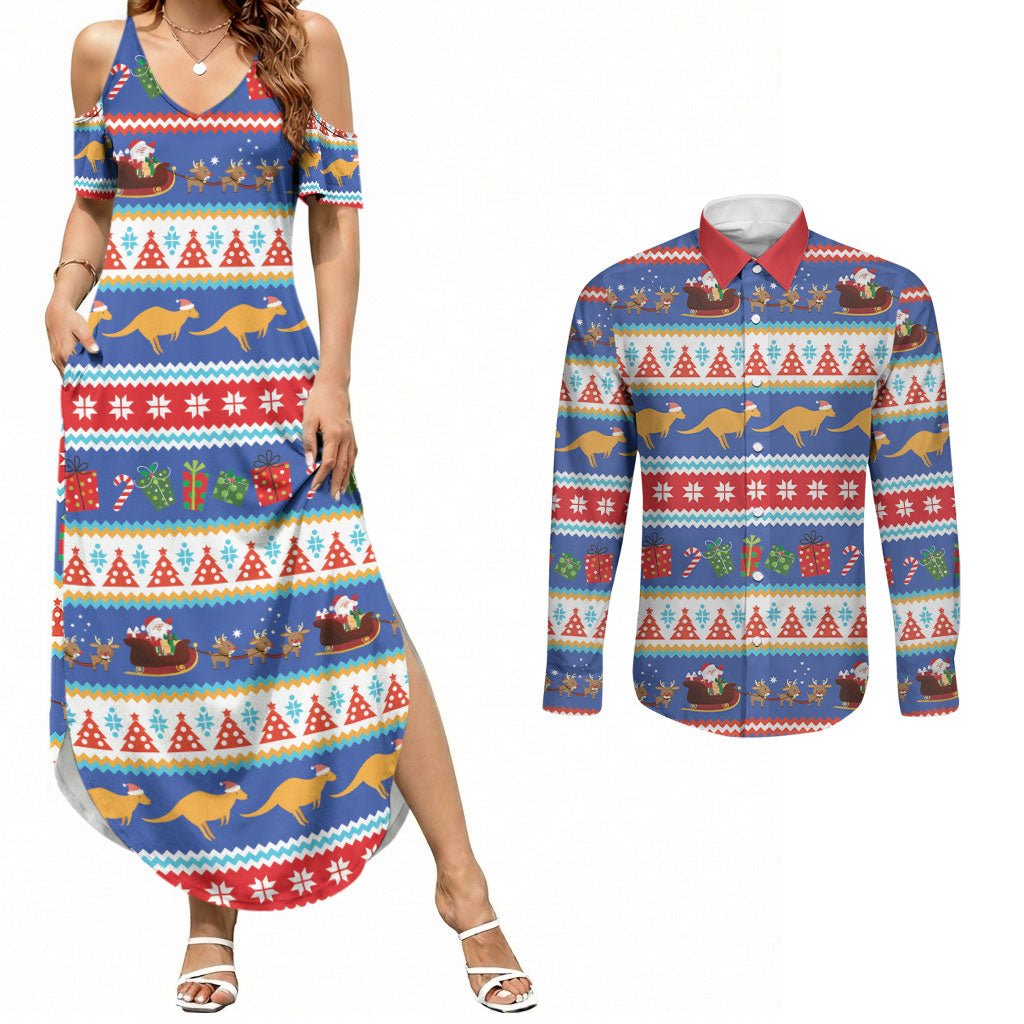 Australia Christmas Couples Matching Summer Maxi Dress and Long Sleeve Button Shirt Xmas Beach Vibes Navy