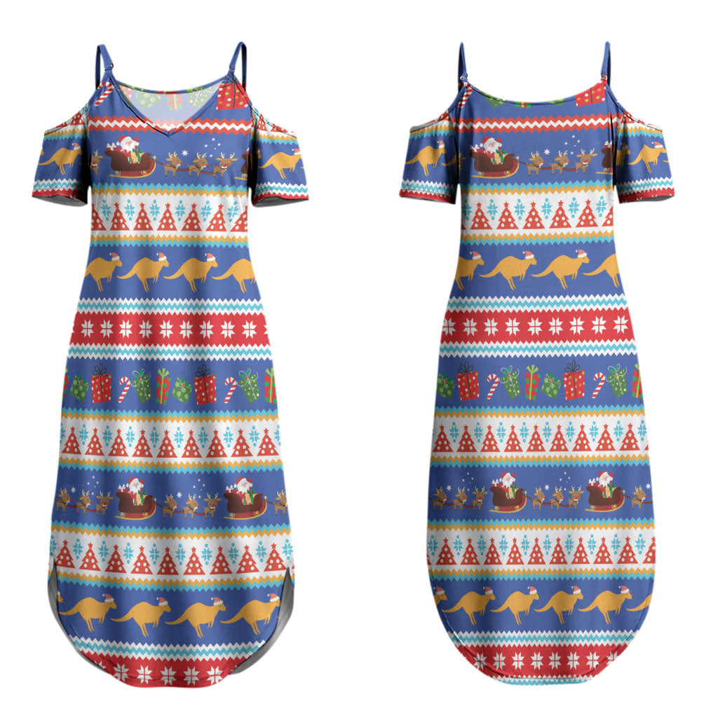 Australia Christmas Couples Matching Summer Maxi Dress and Long Sleeve Button Shirt Xmas Beach Vibes Navy