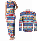 Australia Christmas Couples Matching Tank Maxi Dress and Long Sleeve Button Shirt Xmas Beach Vibes Navy