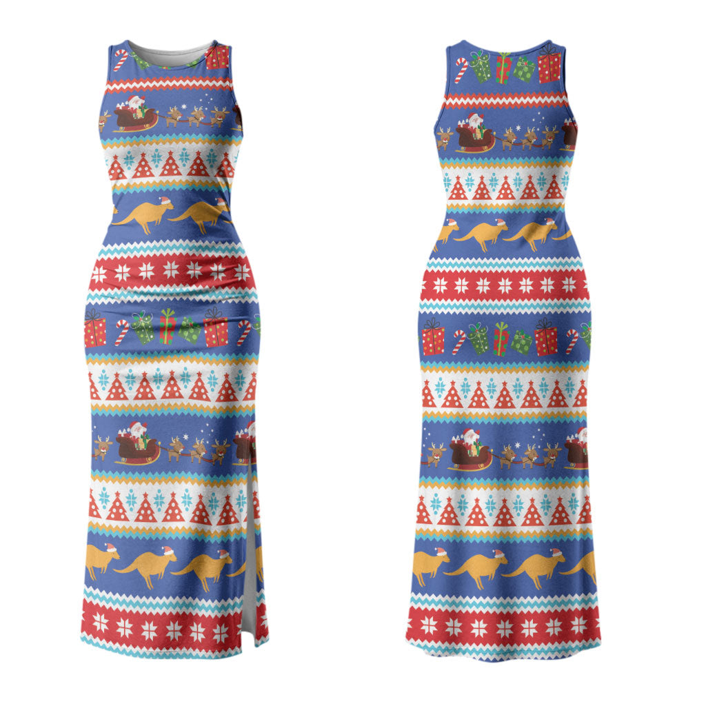 Australia Christmas Couples Matching Tank Maxi Dress and Long Sleeve Button Shirt Xmas Beach Vibes Navy
