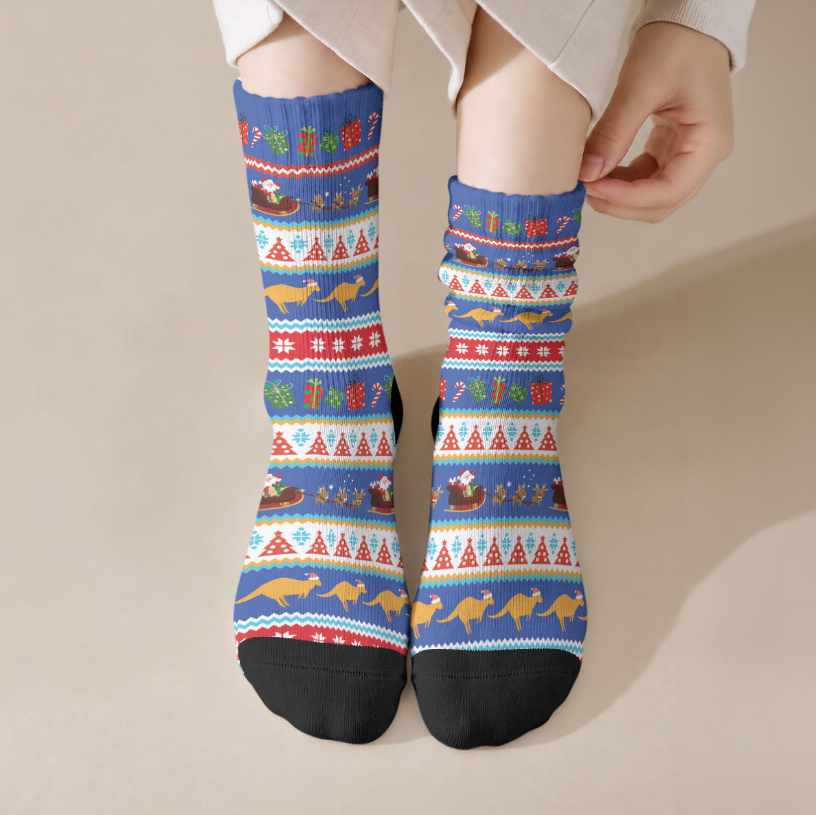 Australia Christmas Crew Socks Xmas Beach Vibes Navy