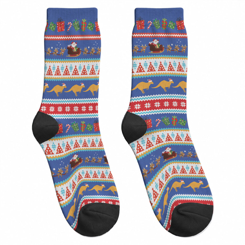 Australia Christmas Crew Socks Xmas Beach Vibes Navy