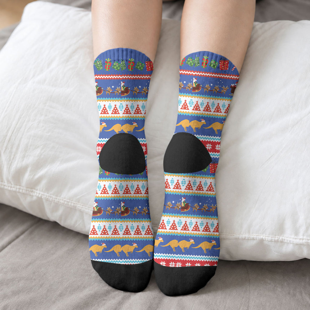 Australia Christmas Crew Socks Xmas Beach Vibes Navy