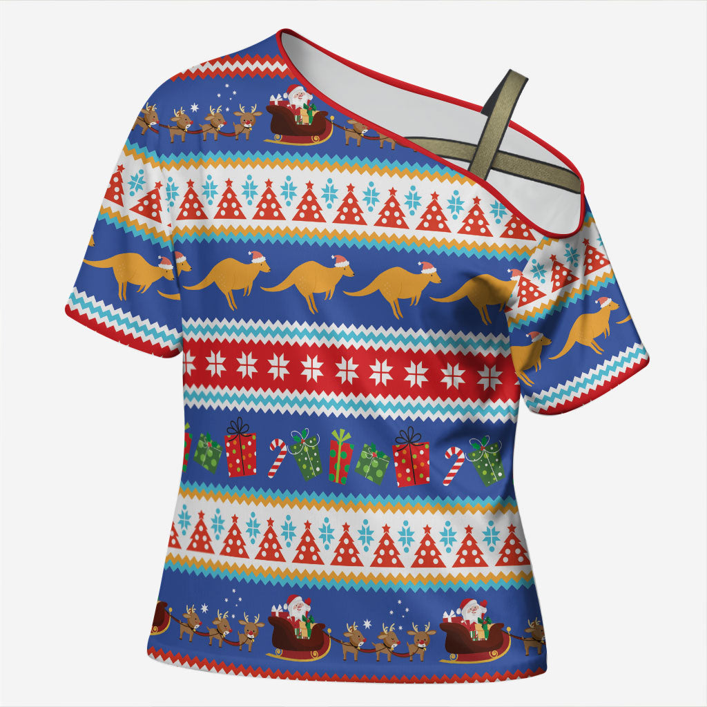 Australia Christmas Cross Shoulder Shirt Xmas Beach Vibes Navy