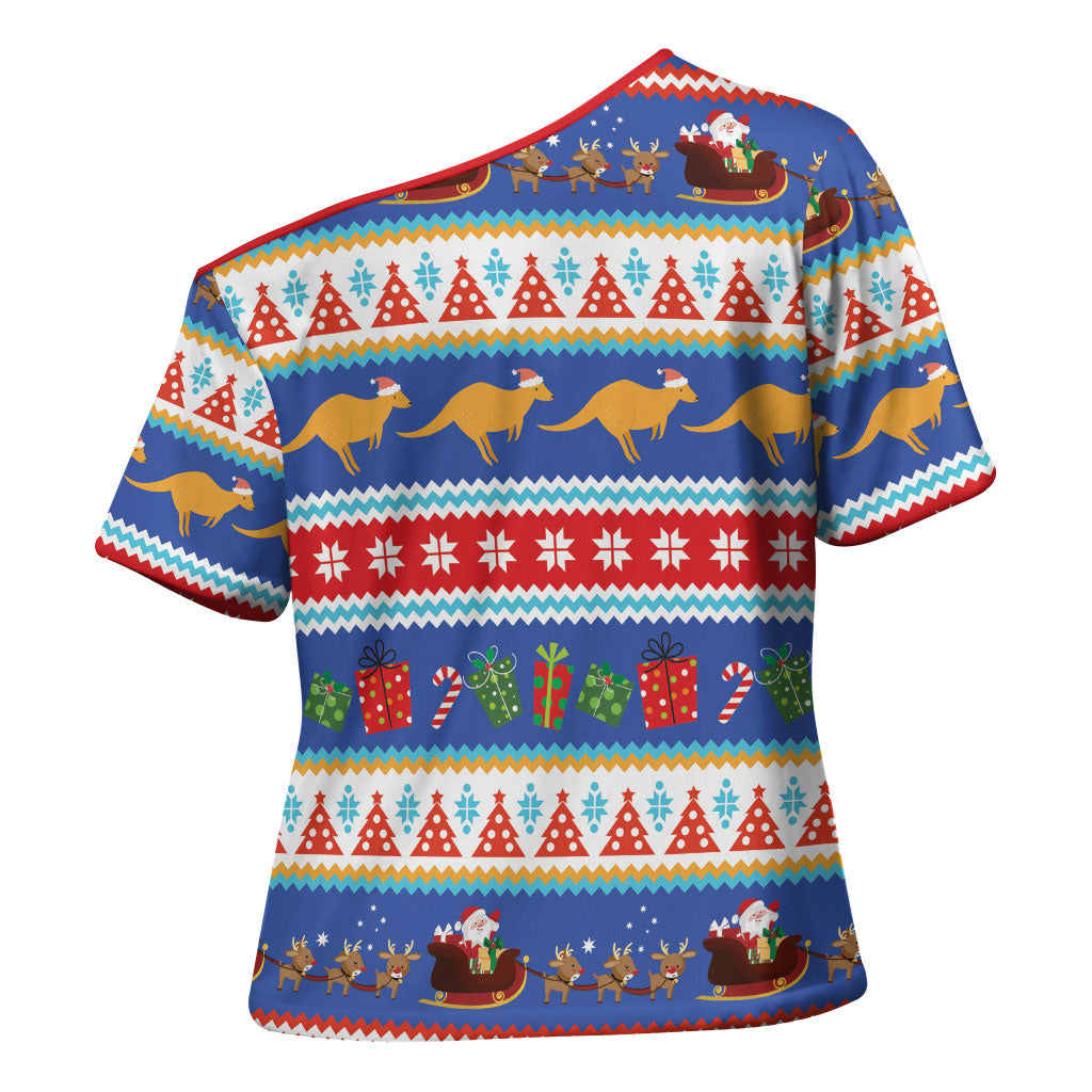 Australia Christmas Cross Shoulder Shirt Xmas Beach Vibes Navy
