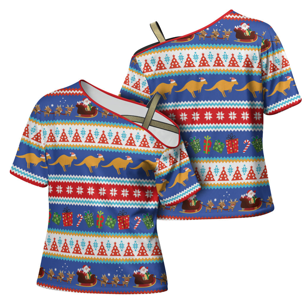 Australia Christmas Cross Shoulder Shirt Xmas Beach Vibes Navy