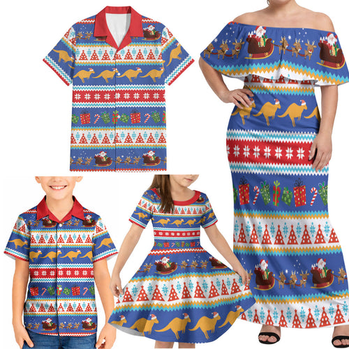 Australia Christmas Family Matching Off Shoulder Maxi Dress and Hawaiian Shirt Xmas Beach Vibes Navy