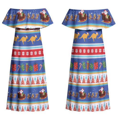 Australia Christmas Family Matching Off Shoulder Maxi Dress and Hawaiian Shirt Xmas Beach Vibes Navy