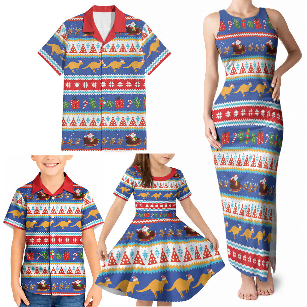 Australia Christmas Family Matching Tank Maxi Dress and Hawaiian Shirt Xmas Beach Vibes Navy