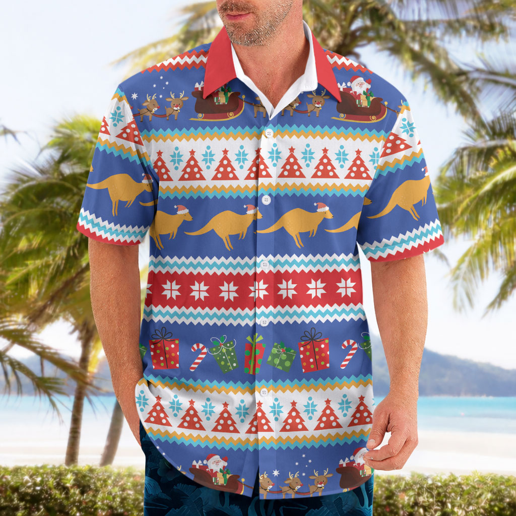 Australia Christmas Hawaiian Shirt Xmas Beach Vibes Navy