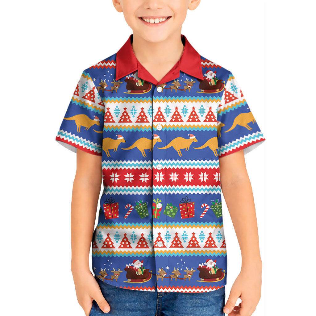 Australia Christmas Kid Hawaiian Shirt Xmas Beach Vibes Navy