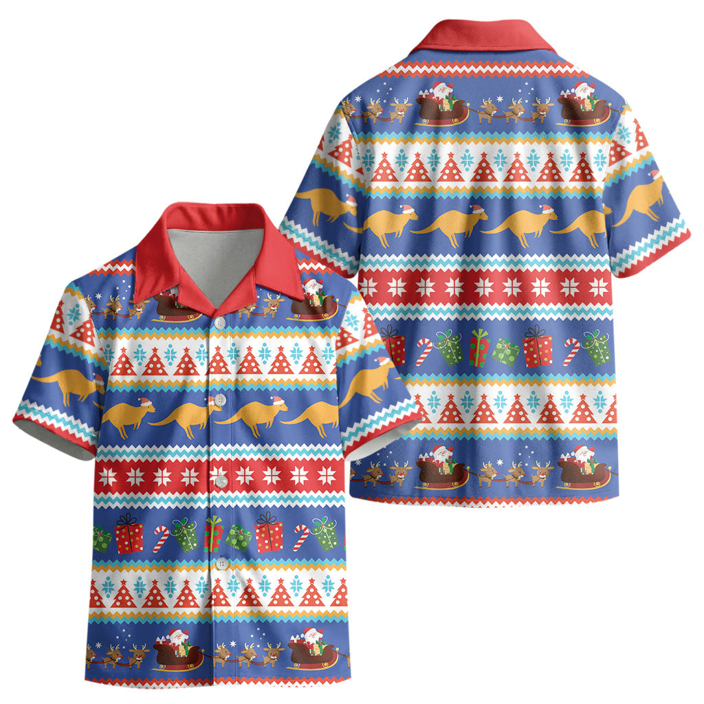 Australia Christmas Kid Hawaiian Shirt Xmas Beach Vibes Navy