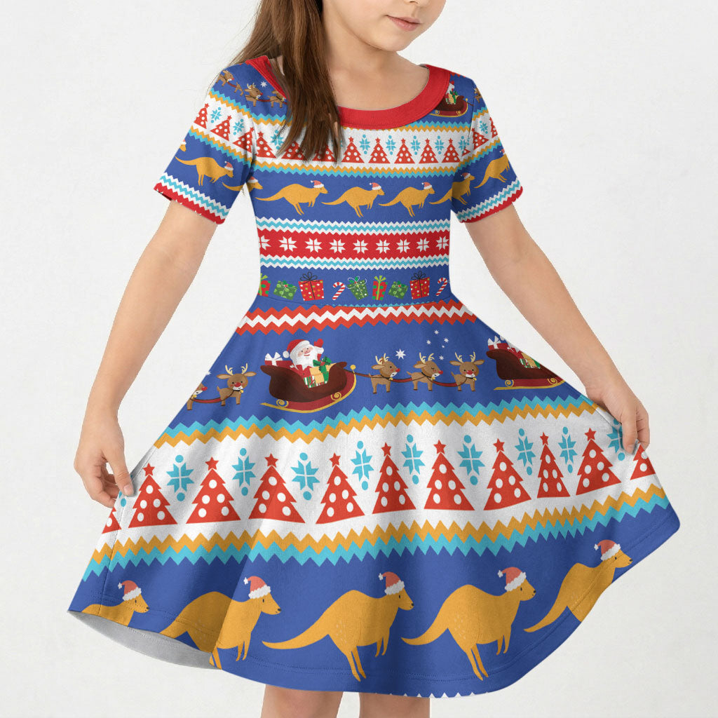Australia Christmas Kid Short Sleeve Dress Xmas Beach Vibes Navy