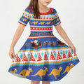 Australia Christmas Kid Short Sleeve Dress Xmas Beach Vibes Navy