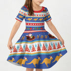 Australia Christmas Kid Short Sleeve Dress Xmas Beach Vibes Navy