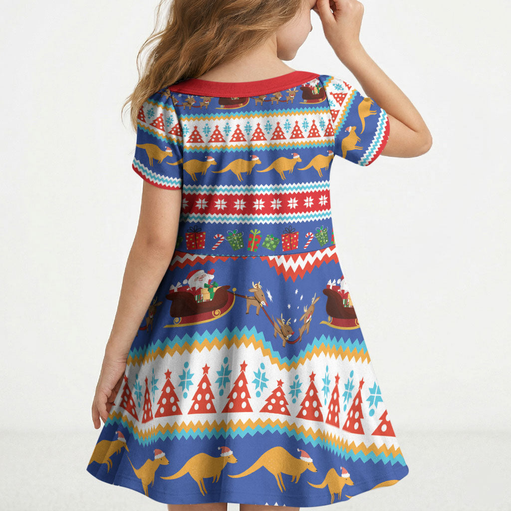 Australia Christmas Kid Short Sleeve Dress Xmas Beach Vibes Navy