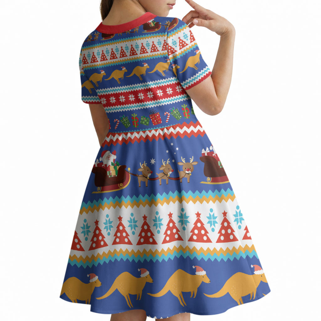 Australia Christmas Kid Short Sleeve Dress Xmas Beach Vibes Navy