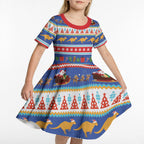 Australia Christmas Kid Short Sleeve Dress Xmas Beach Vibes Navy