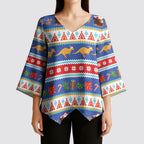 Australia Christmas Kimono Sleeve Blouse Xmas Beach Vibes Navy