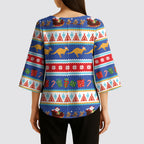 Australia Christmas Kimono Sleeve Blouse Xmas Beach Vibes Navy