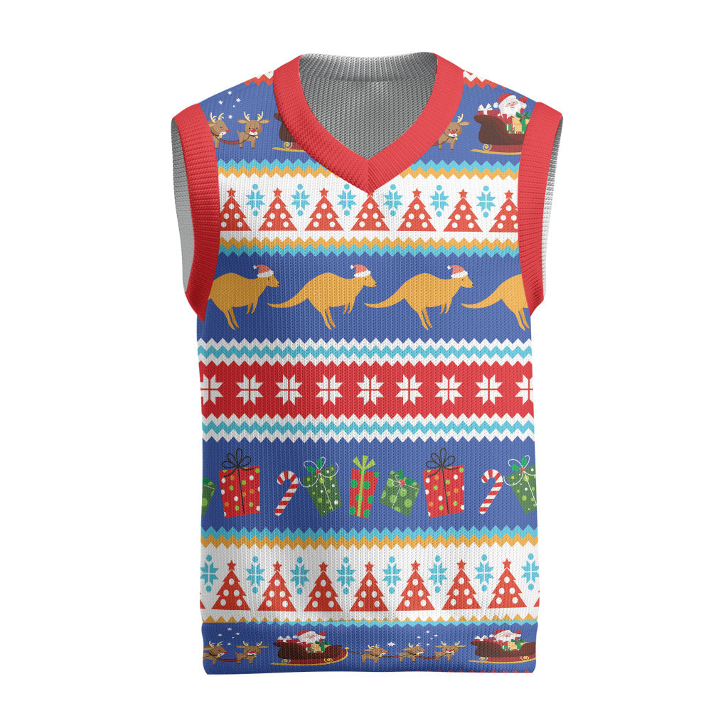 Australia Christmas Knitted V-Neck Vest Xmas Beach Vibes Navy