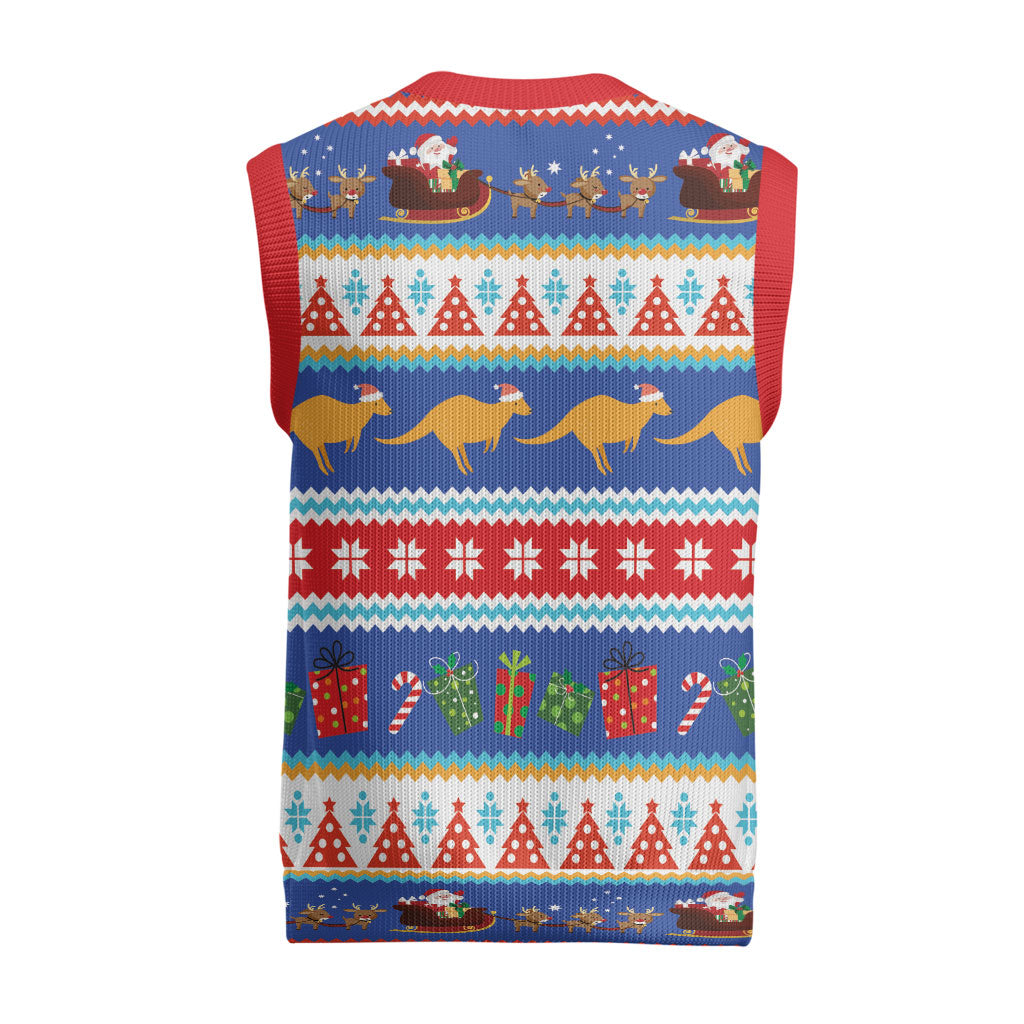 Australia Christmas Knitted V-Neck Vest Xmas Beach Vibes Navy