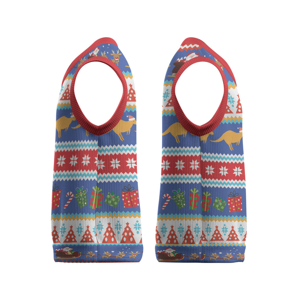 Australia Christmas Knitted V-Neck Vest Xmas Beach Vibes Navy