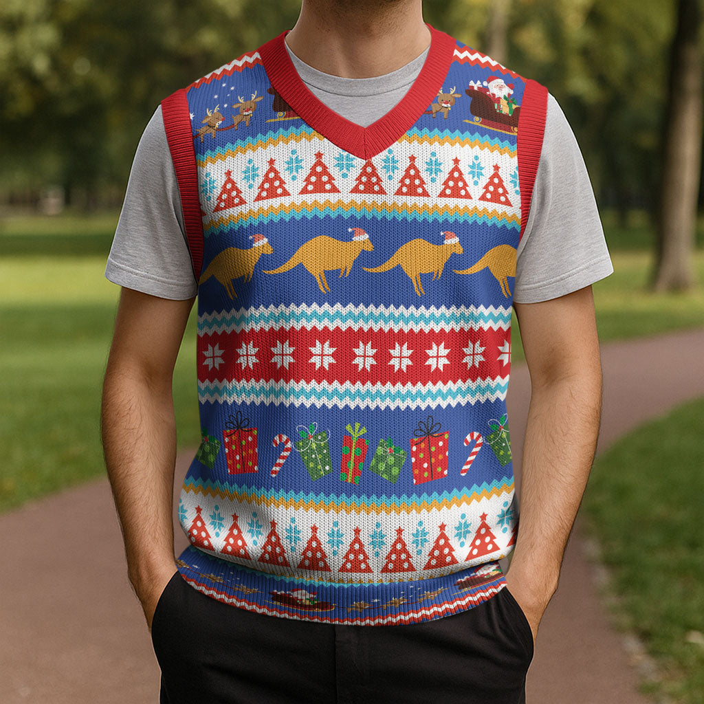 Australia Christmas Knitted V-Neck Vest Xmas Beach Vibes Navy